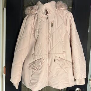 Michael Kors Womens Size 3XL Quilted Faux Fur Hooded Parka Coat Jacket Pink READ